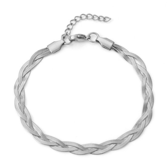 Picture of 304 Stainless Steel Snake Chain Bracelets Silver Tone Braided 18.5cm(7 2/8") long, 1 Piece