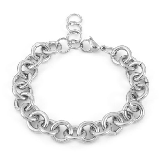 Immagine di 304 Acciaio Inossidabile Rollo Catena Braccialetti Tono Argento 21cm Lunghezza, 1 Pz