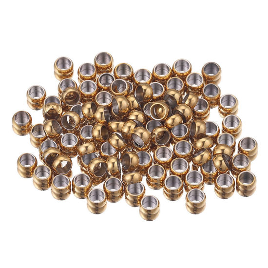 Picture of 304 Stainless Steel Crimp Beads Cover Round Gold Plated About 1.5mm Dia., 50 PCs