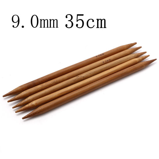 Bild von Bambus Stricknadel mit Doppelte Öse Braun 35cm lang, 5 Stücke