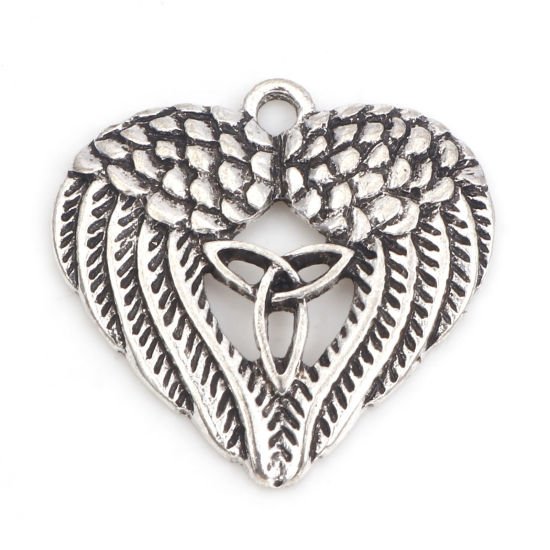 Imagen de Zamak Religión Colgantes Charms Ala Plata Antigua Nudo Celta 23mm x 22mm, 10 Unidades