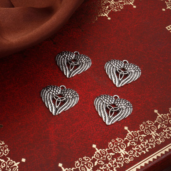 Imagen de Zamak Religión Colgantes Charms Ala Plata Antigua Nudo Celta 23mm x 22mm, 10 Unidades