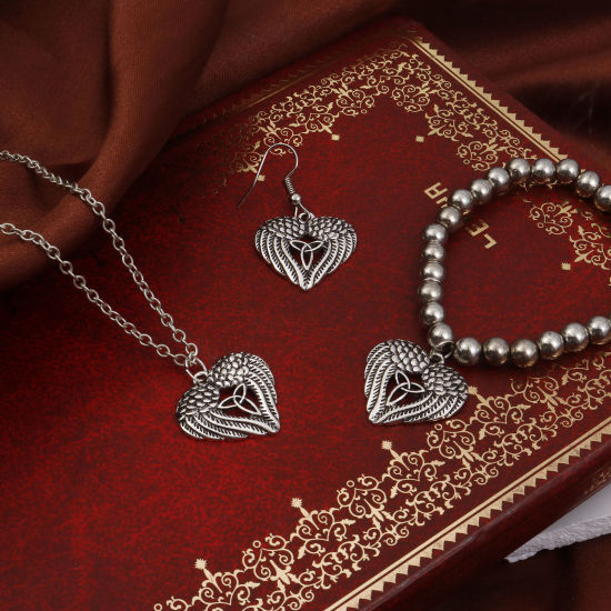 Imagen de Zamak Religión Colgantes Charms Ala Plata Antigua Nudo Celta 23mm x 22mm, 10 Unidades