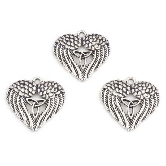 Imagen de Zamak Religión Colgantes Charms Ala Plata Antigua Nudo Celta 23mm x 22mm, 10 Unidades