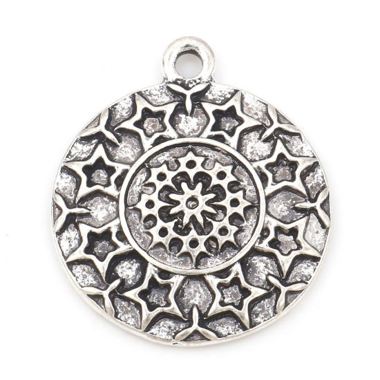 Изображение Цинковый Сплав религия Подвески Круглые Античное Серебро Цветок Жизни 25мм x 21мм, 10 ШТ