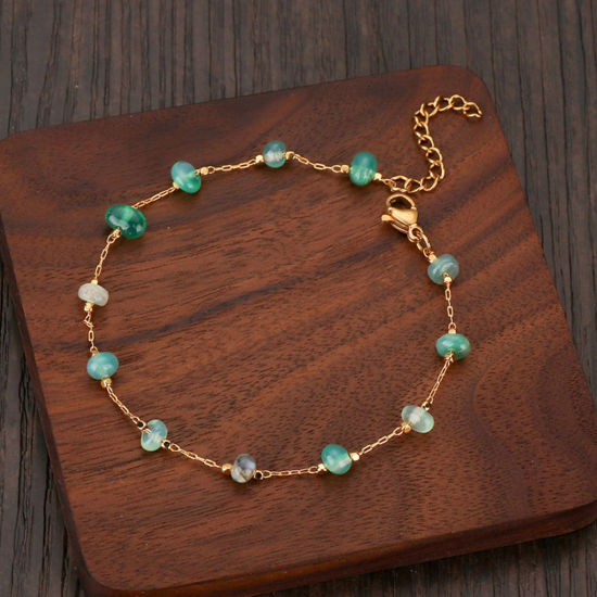Immagine di 304 Acciaio Inossidabile Stile Bohemien Braccialetti Oro Placcato Verde Scheggia di Perle 19cm Lunghezza, 1 Pz