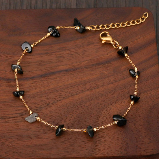 Immagine di 304 Acciaio Inossidabile Stile Bohemien Braccialetti Oro Placcato Nero Scheggia di Perle 19cm Lunghezza, 1 Pz