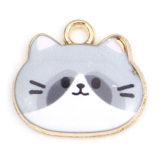 Immagine di Lega di Zinco Charms Gatto Oro Placcato Grigio Smalto 20mm x 18mm , 10 Pz