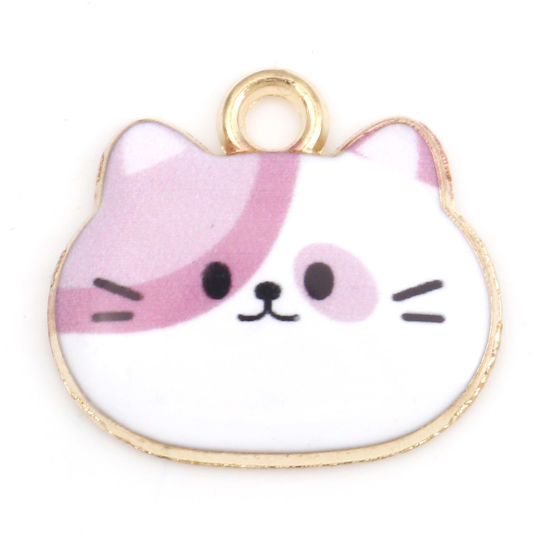 Immagine di Lega di Zinco Charms Gatto Oro Placcato Rosa Smalto 20mm x 18mm , 10 Pz