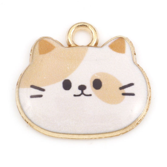 Immagine di Lega di Zinco Charms Gatto Oro Placcato Beige Smalto 20mm x 18mm , 10 Pz