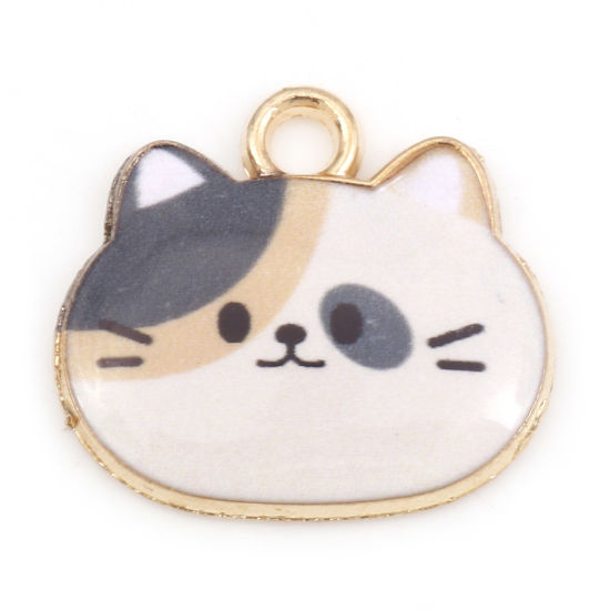 Immagine di Lega di Zinco Charms Gatto Oro Placcato Multicolore Smalto 20mm x 18mm , 10 Pz
