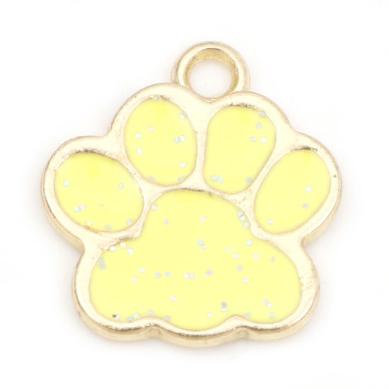 亜鉛合金 ペットメモリアル チャーム 犬の爪 金メッキ 黄色 エナメル 17mm x 16mm、 20 個 の画像