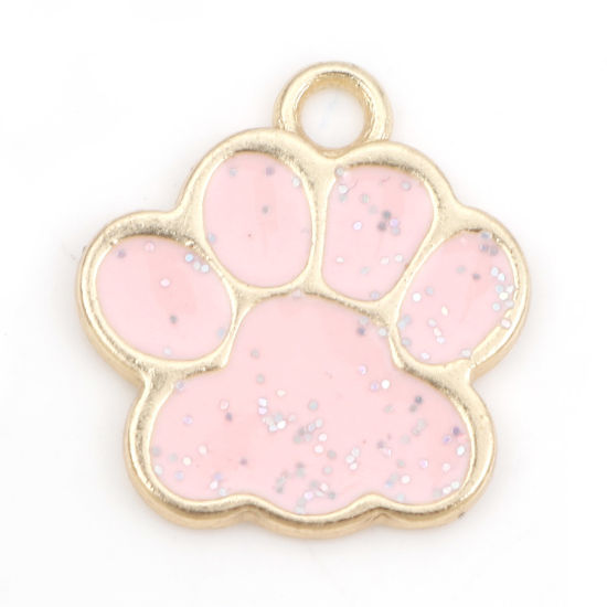 亜鉛合金 ペットメモリアル チャーム 犬の爪 金メッキ ピンク エナメル 17mm x 16mm、 20 個 の画像