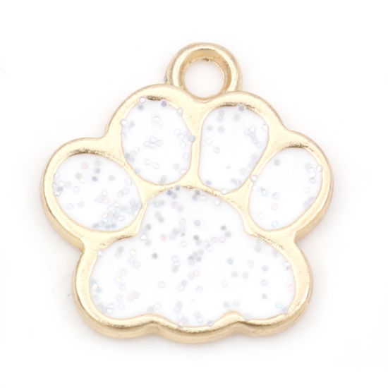 亜鉛合金 ペットメモリアル チャーム 犬の爪 金メッキ 白 エナメル 17mm x 16mm、 20 個 の画像