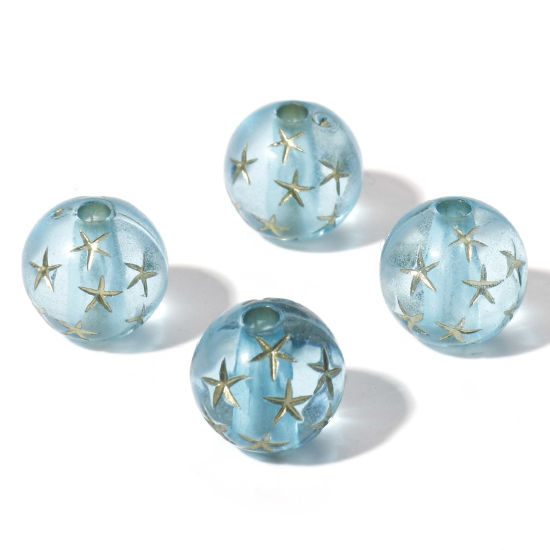 Image de Perles en Acrylique Galaxie Bleu Lac Rond Etoile Transparent Env. 10mm Dia, Trou: env. 2.2mm, 10 Pcs
