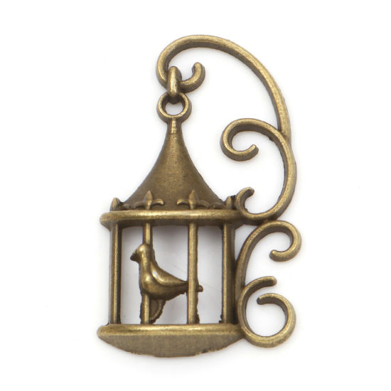 Picture of Zinc Based Alloy Pendants Antique Bronze Birdcage Bird Hollow 3.4cm x 2cm, 20 PCs