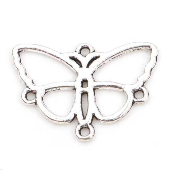 Picture of Zinc Based Alloy Insect Connectors Butterfly Animal Antique Silver Color Hollow 24mm x 16.5mm, 20 PCs