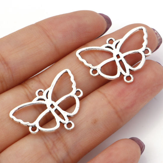 Picture of Zinc Based Alloy Insect Connectors Butterfly Animal Antique Silver Color Hollow 24mm x 16.5mm, 20 PCs