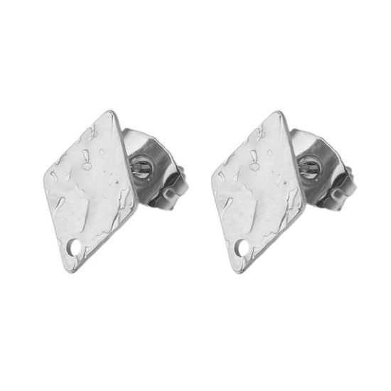 Imagen de 304 Acero Inoxidable Pendientes Diamond Tono de Plata Realce Con Lazo 12mm Diámetro, Post/ Wire Size: (21 gauge), 5 Unidades