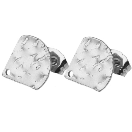 Imagen de 304 Acero Inoxidable Pendientes En forma de abanico Tono de Plata Realce Con Lazo 12mm Diámetro, Post/ Wire Size: (21 gauge), 5 Unidades