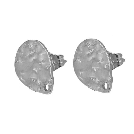 Imagen de 304 Acero Inoxidable Pendientes Gota Tono de Plata Realce Con Lazo 12mm Diámetro, Post/ Wire Size: (21 gauge), 5 Unidades