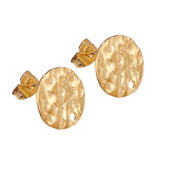 Imagen de 5 Unidades 304 Acero Inoxidable Pendientes Ronda Chapado en Oro de 18K Con Lazo 12mm Diámetro, Post/ Wire Size: (21 gauge)