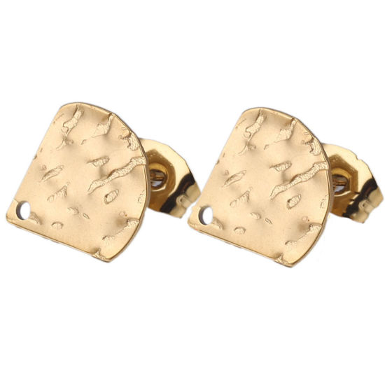 Imagen de 5 Unidades 304 Acero Inoxidable Pendientes En forma de abanico Chapado en Oro de 18K Realce Con Lazo 12mm Diámetro, Post/ Wire Size: (21 gauge)
