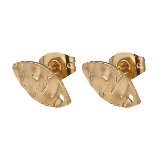 Imagen de 5 Unidades 304 Acero Inoxidable Pendientes Óvalo Chapado en Oro de 18K Realce Con Lazo 12mm Diámetro, Post/ Wire Size: (21 gauge)