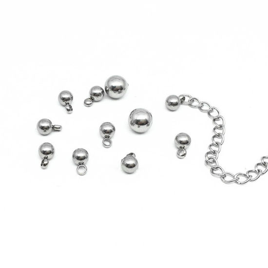 Picture of 304 Stainless Steel Charms Silver Tone Round 3mm Dia., 20 PCs