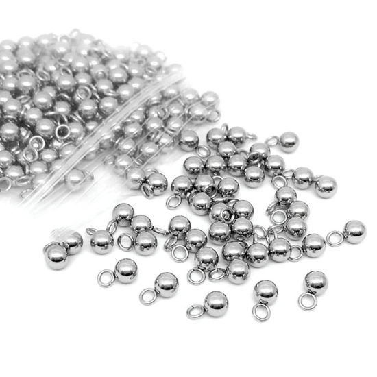 Picture of 304 Stainless Steel Charms Silver Tone Round 3mm Dia., 10 PCs