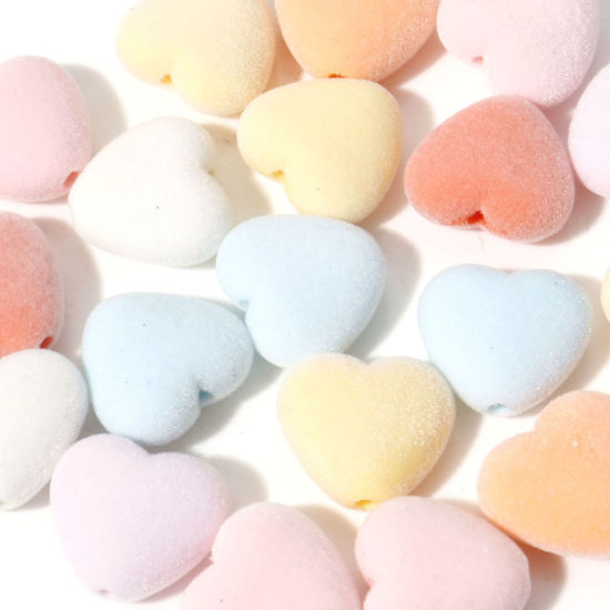 Picture of Acrylic Beads At Random Color Mixed Heart Flocking About 19mm x 17mm, Hole: Approx 1.9mm, 10 PCs