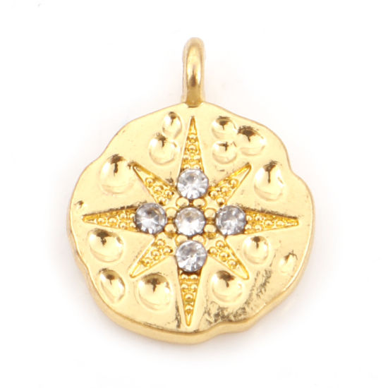 Immagine di Lega di Zinco Galassia Charms Tondo Oro Placcato Stella Trasparente Strass 14mm x 11mm , 5 Pz