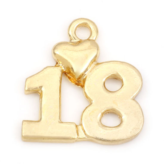 Immagine di Lega di Zinco Charms Oro Placcato Numero Lettere " 18 " 18mm x 17mm , 20 Pz