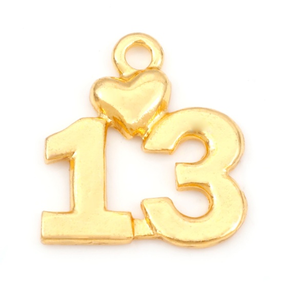 Immagine di Lega di Zinco Charms Oro Placcato Numero Lettere " 13 " 18mm x 17mm , 20 Pz