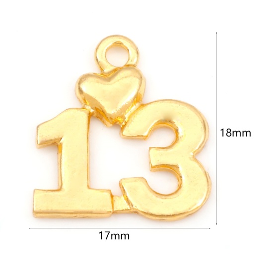 Immagine di Lega di Zinco Charms Oro Placcato Numero Lettere " 13 " 18mm x 17mm , 20 Pz