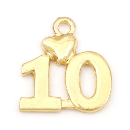 Immagine di Lega di Zinco Charms Oro Placcato Numero Lettere " 10 " 18mm x 17mm , 20 Pz