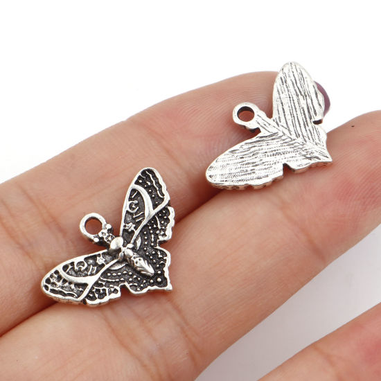 Picture of Zinc Based Alloy Insect Charms Antique Silver Color Bee Animal Halloween Skeleton Skull 20mm x 13.5mm, 20 PCs
