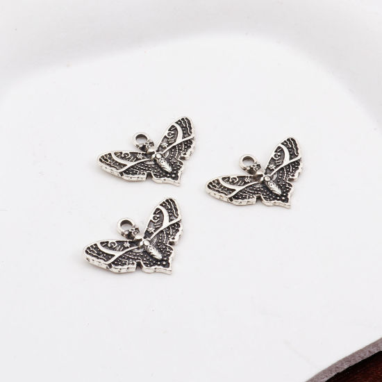 Picture of Zinc Based Alloy Insect Charms Antique Silver Color Bee Animal Halloween Skeleton Skull 20mm x 13.5mm, 20 PCs