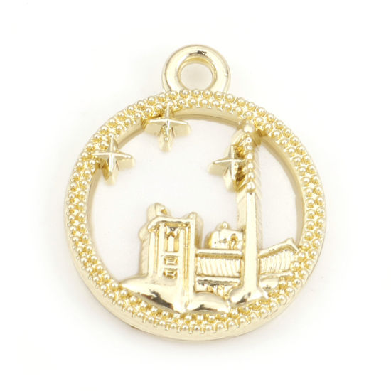 Picture of Zinc Based Alloy Charms White Round Castle 17mm x 14mm, 5 PCs