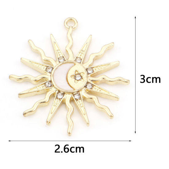 Imagen de Aleación de metal de Zinc + Acrílico Galaxia Colgantes Sol Chapado en Oro Luna Transparente Rhinestone 3cm x 2.6cm, 10 Unidades