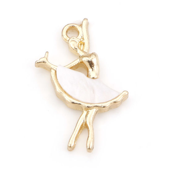 Picture of Zinc Based Alloy & Acrylic Charms Gold Plated White Ballerina 21mm x 14mm, 10 PCs