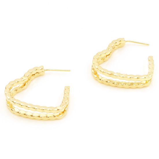 Picture of Brass Hoop Earrings 18K Real Gold Plated Heart 31mm x 25.4mm, Post/ Wire Size: (21 gauge), 2 PCs
