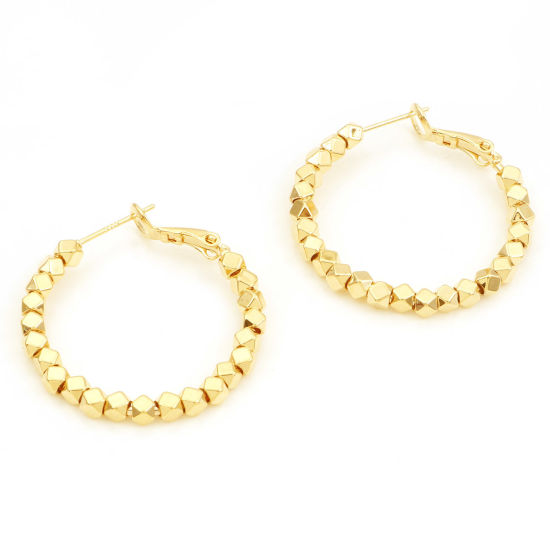 Picture of Brass Hoop Earrings 18K Real Gold Plated Round 32mm Dia., Post/ Wire Size: (21 gauge), 2 PCs