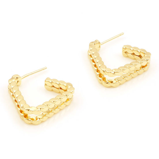 Picture of Brass Hoop Earrings 18K Real Gold Plated Triangle 20mm x 20mm, Post/ Wire Size: (21 gauge), 2 PCs