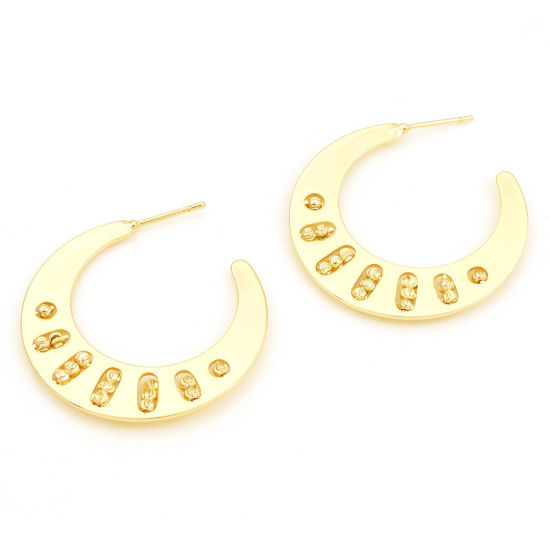 Picture of Brass Hoop Earrings 18K Real Gold Plated C Shape 38mm x 35mm, Post/ Wire Size: (21 gauge), 2 PCs