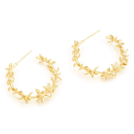 Image de Boucles d'Oreilles Créole Anneaux en Laiton Plaqué Or Véritable 18K Forme de C 29mm Dia., Taille de Poste/Fil: (21 gauge), 2 Pcs