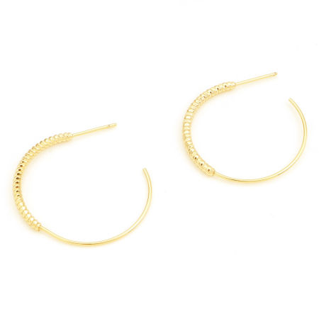 Picture of Brass Hoop Earrings 18K Real Gold Plated C Shape 29mm Dia., Post/ Wire Size: (21 gauge), 2 PCs