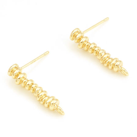 Image de 2 Pcs Boucles d'Oreilles Puces en Laiton Plaqué Or Véritable 18K Striure Spiral avec Boucle 21.3mm x 3.9mm, Epaisseur de Fil: 0.7mm(taille 21)