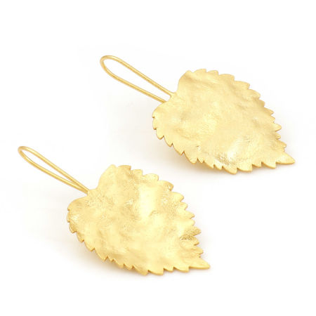 Picture of Brass Flora Collection Ear Wire Hook Earrings Real Gold Plated Leaf 39mm x 19mm, Post/ Wire Size: (21 gauge), 2 PCs