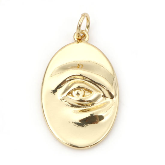 Picture of Brass Charms 18K Real Gold Plated Oval Eye 27mm x 14mm, 1 Piece                                                                                                                                                                                               